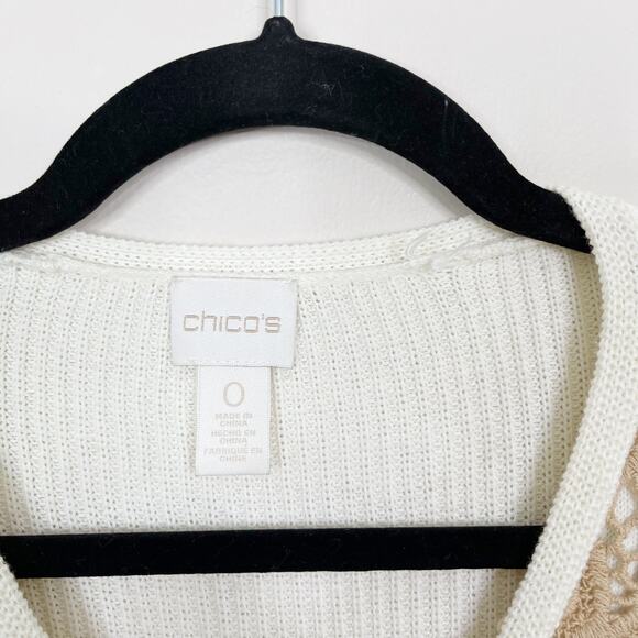 Chicos Size 0 / S Cream Beige Christina Lace Front Pullover Sweater Vneck Cotton - Picture 8 of 11